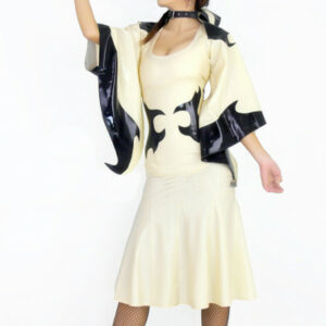 Latex Kleid zweifarbig mit Trompetenärmeln