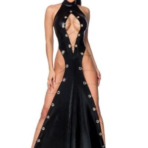 schwarzes Wetlook-Maxidress 18251 - L