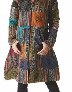 Gefütterte lange Jacke im Patchwork-Stil
