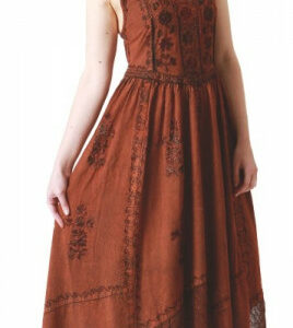 Langes Träger-Kleid mit Stickereien