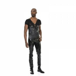Wetlook Shirt mit Lackschnallen