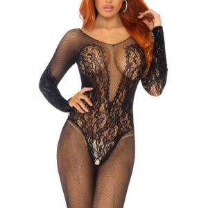 Bodystocking aus Spitze und Netz ouvert