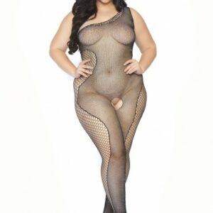 Netz-Bodystocking asymmetrisch mit Steinchen - Queensize