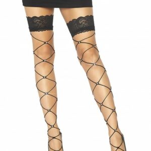 Netzstrümpfe mit Spitze und Strass