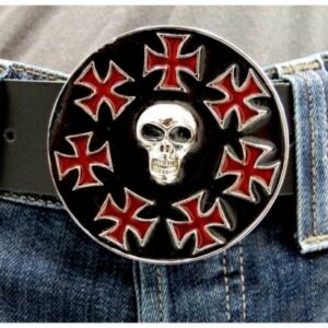 Gürtelschnalle - Black Iron Cross & Skull