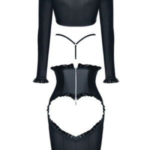 Wetlook-Set aus Rock mit Herzöffnung, Jacke und T-String