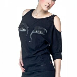 Schulterfreies Kleid mit Augen-Aufdruck