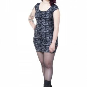 Graues Kleid mit Totenkopf und Rosen Muster - Plussize