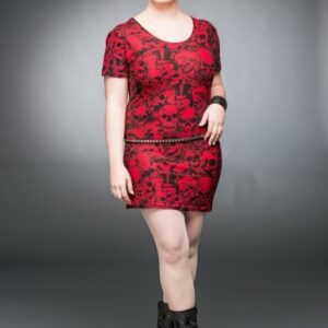 Rotes Kleid mit vielen verschiedenen Totenköpfen - Plussize