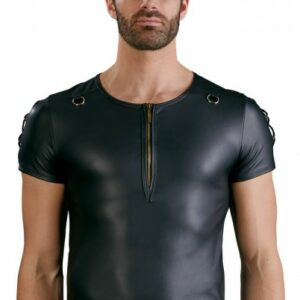 Wetlookshirt mit Schnürung an den Ärmeln