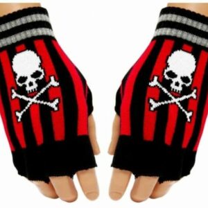 Fingerlose Handschuhe - Red Stripes Totenkopf