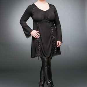 Schwarzes Kleid mit V-Ausschnitt und Schnürung