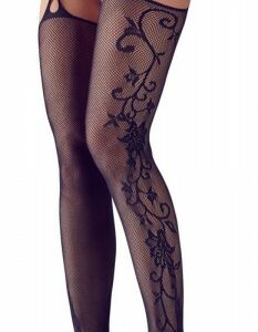 Straps-Strumpfhose aus Besticktem-Netz