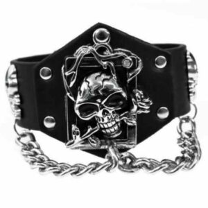 Kunstlederarmband mit Totenkopf und Kette