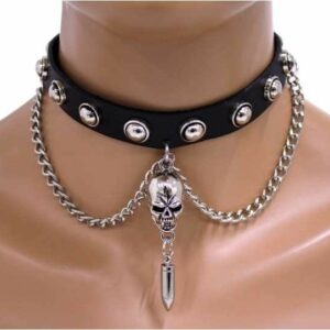 Kunstleder Choker mit Totenkopfanhänger und Patrone