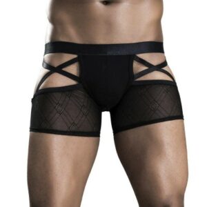 schwarze Shorts aus Netzmaterial Bändern und Po freiliegend