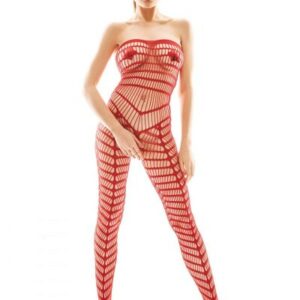 roter Bodystocking aus Netzmaterial mit verstärkten Füßen
