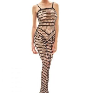 schwarzer Bodystocking aus Netzmaterial mit verstärkten Füßen-Copy