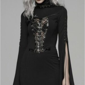 Langes Kleid mit Trompetenärmel