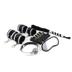 Fessel-Set im Metallic-Look mit Bettriemen