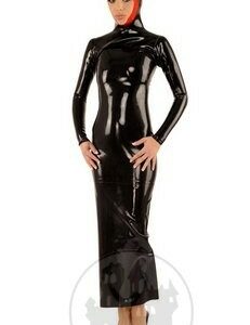 Latex Kleid lang - eng geschnitten mit Haube
