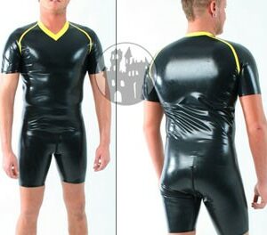 Latex T-Shirt - Raglan - Raglan-Arm, V-Ausschnitt, faribge Applikationen