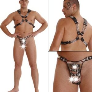 Leder Penis Harness im Metallic Look