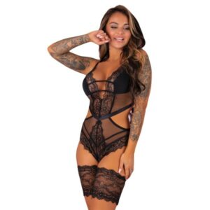 Bezaubernder Body aus feinem Netz und zarter Spitze schwarz