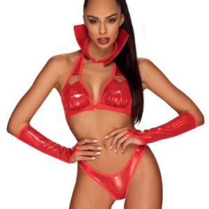 Vampirkostüm aus rotem glänzendem Wetlook-Material