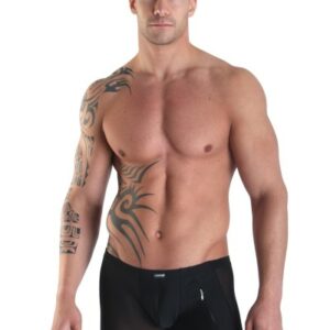 Schwarzer Boxer mit transparentem Material vorn und hinten