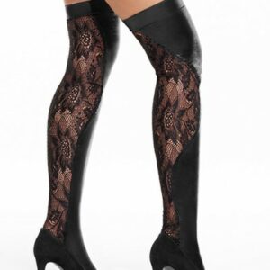 Wetlook-Strümpfe mit Spitze schwarz