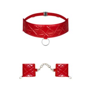 Choker und Handfesseln in gestepptem Stil rot