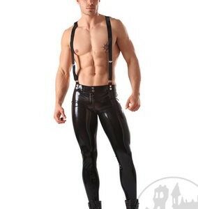 Latex Jeans skinny mit Hosenträger