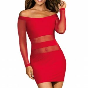 Rotes Langarm-Tüllkleid