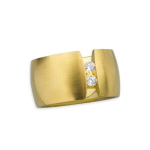 Edelstahlring 'Blink' gold matt mit zwei Zirkonia 13 mm