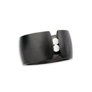 Edelstahlring 'Blink' schwarz matt mit zwei Zirkonia 13 mm
