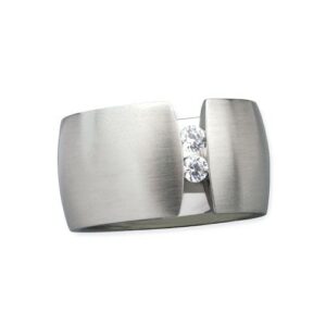 Edelstahlring 'Blink' silbern matt mit zwei Zirkonia 13 mm
