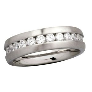 Edelstahlring 'Fine Steel' silbern matt mit Zirkonia