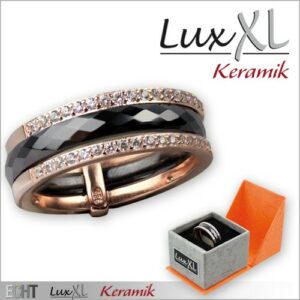 Keramikring schwarz-roségold mit Zirkonia