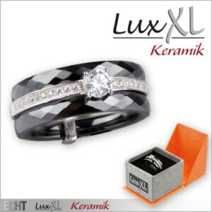 Keramikring schwarz-silber mit großem Zirkonia