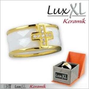 Keramikring weiß-gold mit Zirkonia