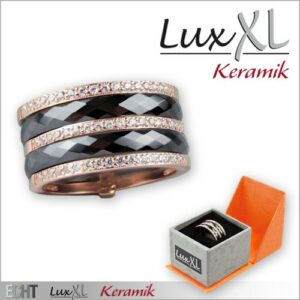 Keramikring 3-fach schwarz-roségold mit Zirkonia