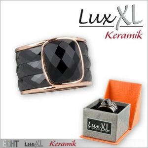 Keramikring schwarz-roségold mit Glasskristall