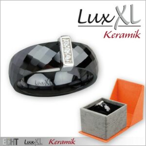 Keramikring schwarz facettiert mit Silber und Zirkonia