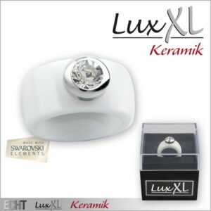Keramikring weiß matt schmal mit Kristallstein
