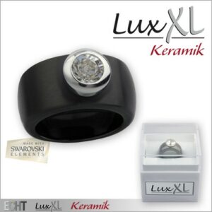 Keramikring schwarz matt schmal mit Kristallstein