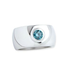 Edelstahlring 'Blink' silber poliert mit blauem Zirkonia