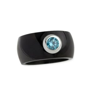 Edelstahlring 'Blink' schwarz poliert mit blauem Zirkonia