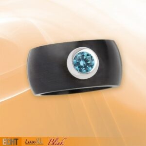 Edelstahlring 'Blink' schwarz matt mit blauem Zirkonia