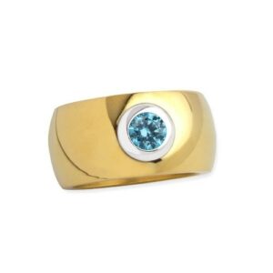 Edelstahlring 'Blink' gold poliert mit blauem Zirkonia